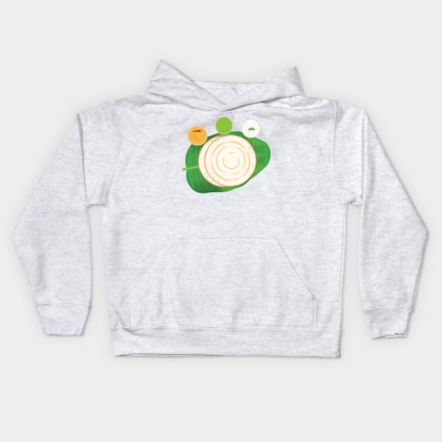 Masala Dosa Idli Churtney on Banana Leaf Indian Food Kids Hoodie by alltheprints